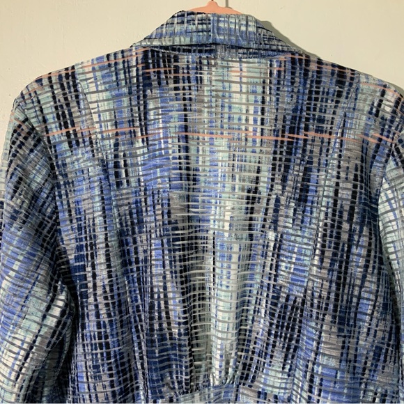 Chico’s Easy Wear Blue & White Cinched Black Open Cardigan Sz L (Chico’s 2) - Picture 4 of 8